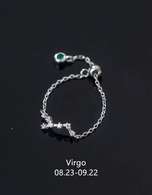 Load image into Gallery viewer, 925 Sterling Silver Unique 12 Constellation Chain Link Adjustable Rings for Women Couple Zodiac Jewelry Celestial Gift

