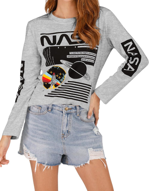 Load image into Gallery viewer, Women Long Sleeve Crew Neck NASA Letter Print NASA Shirt Blouse Sweatshirt
