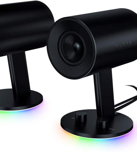 Nommo Chroma: Custom Woven 3" Glass Fiber Drivers - Rear-Facing Bass Ports - Bass Knob W/Automatic Gain Control Chroma Enabled - Full Range 2.0 PC Gaming Speakers, Black
