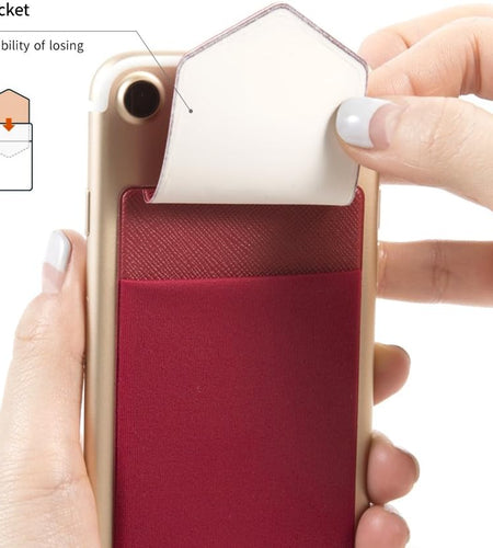 Secure Card Holder for Back of Phone, Stretchy Fabric Cell Phone Wallet Stick on Credit Card Case for Iphone & Android. Sinji Pouch Flap Black