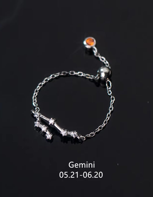 Load image into Gallery viewer, 925 Sterling Silver Unique 12 Constellation Chain Link Adjustable Rings for Women Couple Zodiac Jewelry Celestial Gift
