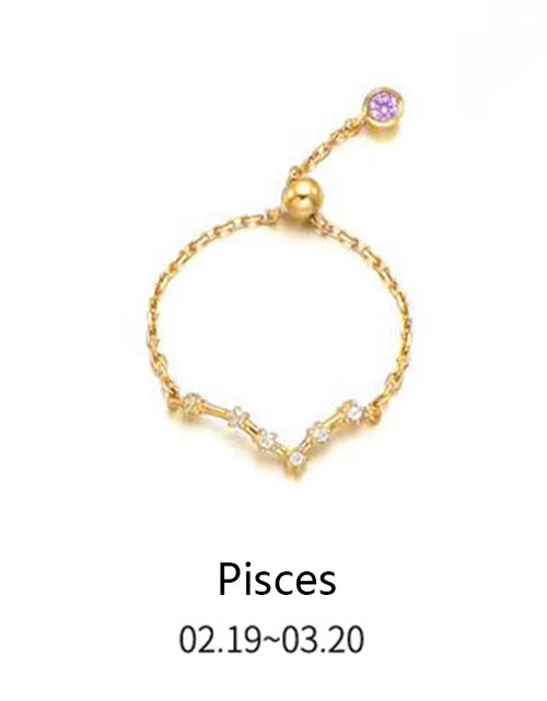 Load image into Gallery viewer, 925 Sterling Silver Unique 12 Constellation Chain Link Adjustable Rings for Women Couple Zodiac Jewelry Celestial Gift
