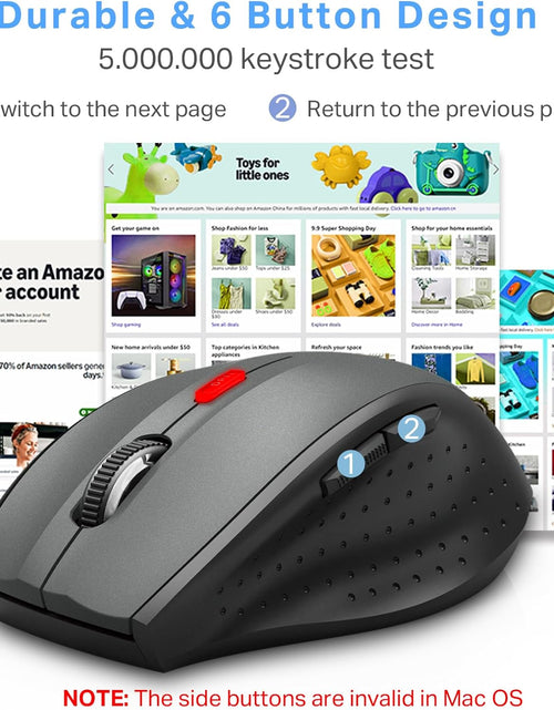 Load image into Gallery viewer, Wireless Mouse, Computer Mouse 18 Months Battery Life Cordless Mouse, 5 Level 4800 DPI, 6 Button Ergo Wireless Mice, 2.4G Portable USB Wireless Mouse for Laptop, Mac, Chromebook, PC, Windows
