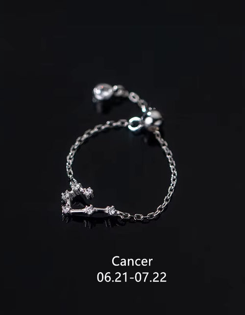 Load image into Gallery viewer, 925 Sterling Silver Unique 12 Constellation Chain Link Adjustable Rings for Women Couple Zodiac Jewelry Celestial Gift
