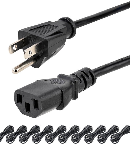 10Ft (3M) Computer Power Cord, NEMA 5-15P to C13, 10A 125V, 18AWG, 10 Pack, Black Replacement AC Power Cord, Printer Power Cord, Monitor/Pc Power Supply Cable - UL Listed (PXT1011010PK)