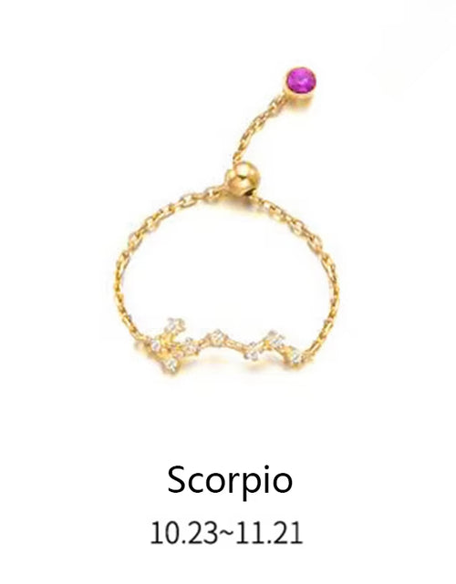 Load image into Gallery viewer, 925 Sterling Silver Unique 12 Constellation Chain Link Adjustable Rings for Women Couple Zodiac Jewelry Celestial Gift
