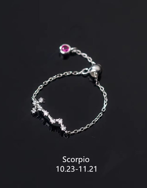 Load image into Gallery viewer, 925 Sterling Silver Unique 12 Constellation Chain Link Adjustable Rings for Women Couple Zodiac Jewelry Celestial Gift
