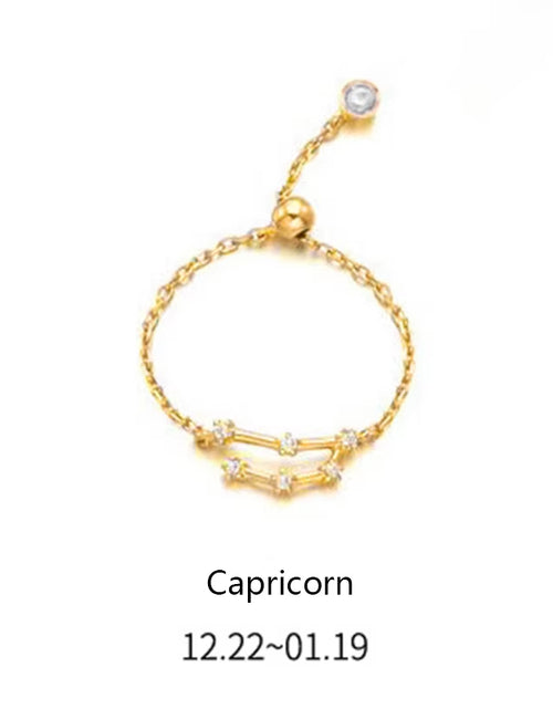 Load image into Gallery viewer, 925 Sterling Silver Unique 12 Constellation Chain Link Adjustable Rings for Women Couple Zodiac Jewelry Celestial Gift

