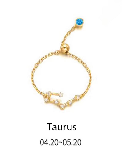 Load image into Gallery viewer, 925 Sterling Silver Unique 12 Constellation Chain Link Adjustable Rings for Women Couple Zodiac Jewelry Celestial Gift
