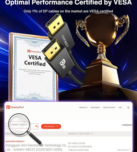 8K VESA Certified Displayport Cable 1.4,  DP Cable 6.6Ft (8K@60Hz, 4K@144Hz, 2K@240Hz)Hbr3 Support 32.4Gbps, HDR, HDCP 2.2, Freesync G-Sync, Braided Display Port for Gaming Monitor, Graphics, PC