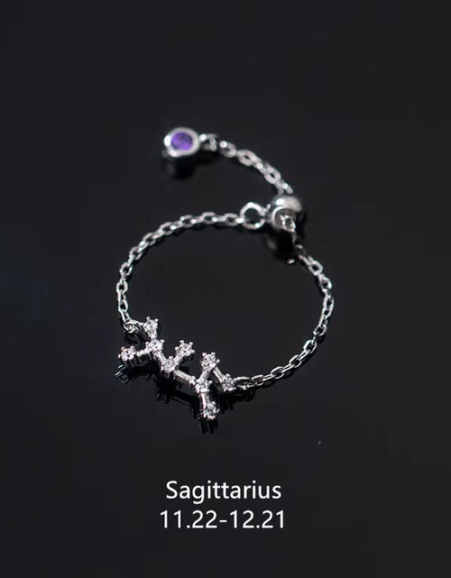 Load image into Gallery viewer, 925 Sterling Silver Unique 12 Constellation Chain Link Adjustable Rings for Women Couple Zodiac Jewelry Celestial Gift
