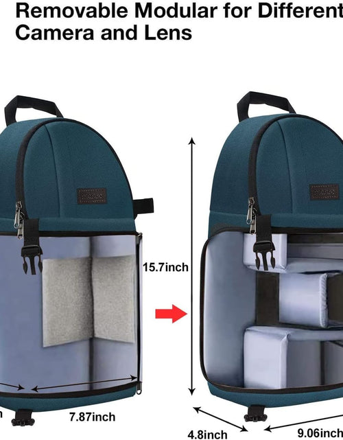 Load image into Gallery viewer, Camera Sling Bag, Dslr/Slr/Mirrorless Camera Case Shockproof Photography Camera Backpack with Tripod Holder &amp; Removable Modular Inserts Compatible with Canon/Nikon/Sony/Fuji, Deep Teal
