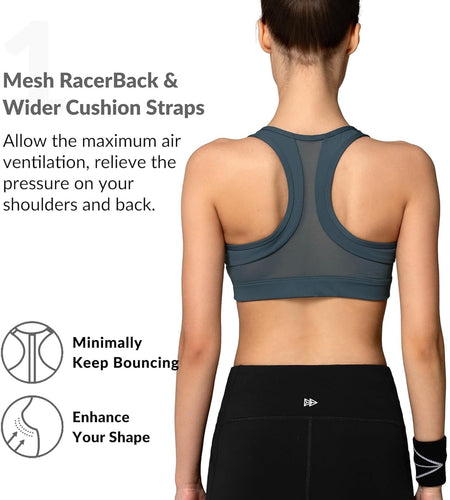 Zip Front Sports Bra - High Impact Sports Bras for Women plus Size Workout Fitness Running