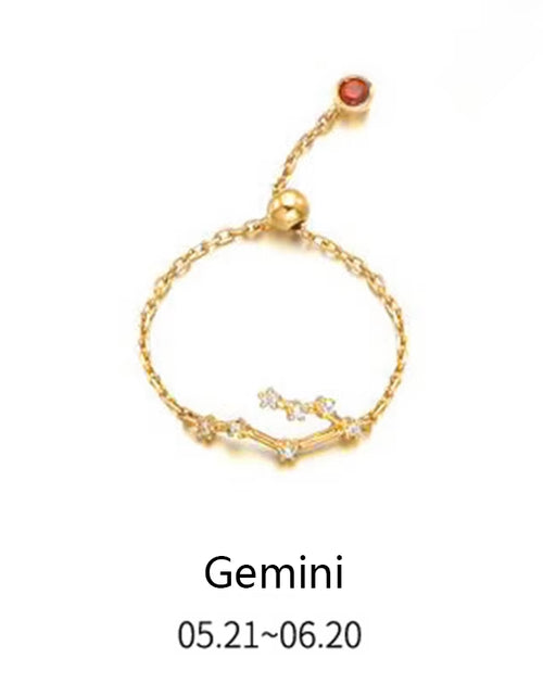 Load image into Gallery viewer, 925 Sterling Silver Unique 12 Constellation Chain Link Adjustable Rings for Women Couple Zodiac Jewelry Celestial Gift
