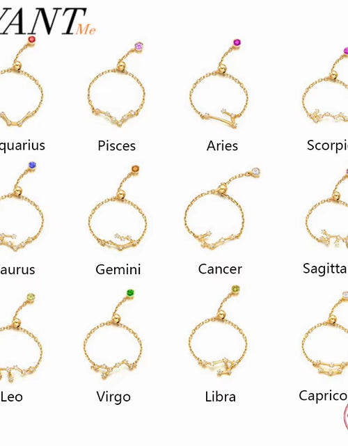 Load image into Gallery viewer, 925 Sterling Silver Unique 12 Constellation Chain Link Adjustable Rings for Women Couple Zodiac Jewelry Celestial Gift
