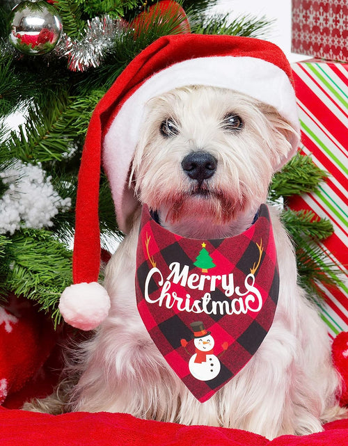 Load image into Gallery viewer, 2 Pack Dog Bandana Christmas Classic Plaid Pet Scarf Triangle Bibs Kerchief Merry Christmas Santa Snowman Print Pet Bandana for Small Medium Large Dogs Cats Pets (Red &amp; Red)
