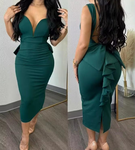 Elegant Dresses for Women Sexy Plunge Ruffle Hem Backless Party Dress 2023 Autumn Summer Spring Fashion Casual