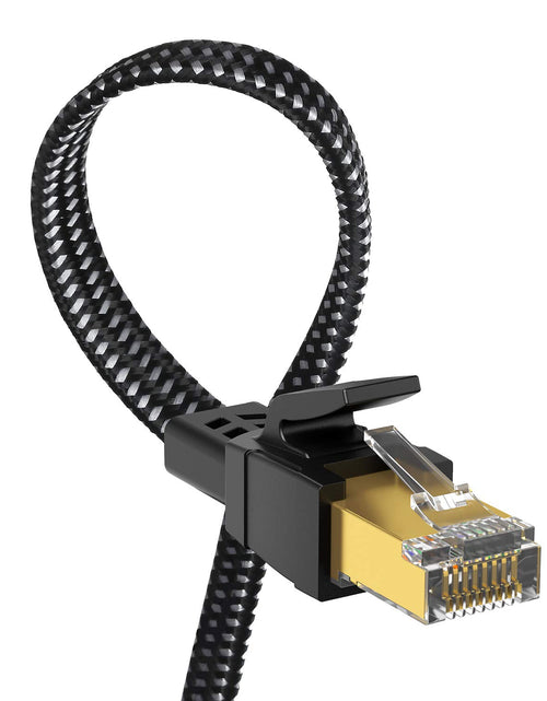 Load image into Gallery viewer, Cat 8 Ethernet Cable 15 Ft, 26AWG Nylon Braided High Speed Heavy Duty Cat8 Network LAN Patch Cord, 40Gbps 2000Mhz SFTP RJ45 Flat Cable Shielded in Wall, Indoor&amp;Outdoor for Modem/Router/Gaming/Pc

