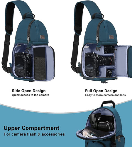 Camera Sling Bag, Dslr/Slr/Mirrorless Camera Case Shockproof Photography Camera Backpack with Tripod Holder & Removable Modular Inserts Compatible with Canon/Nikon/Sony/Fuji, Deep Teal