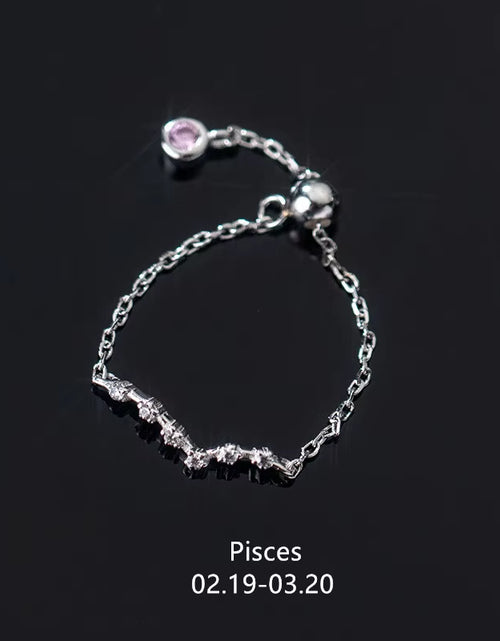 Load image into Gallery viewer, 925 Sterling Silver Unique 12 Constellation Chain Link Adjustable Rings for Women Couple Zodiac Jewelry Celestial Gift
