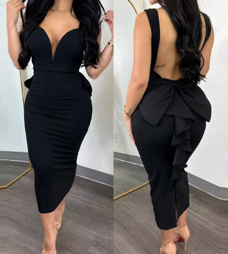 Elegant Dresses for Women Sexy Plunge Ruffle Hem Backless Party Dress 2023 Autumn Summer Spring Fashion Casual