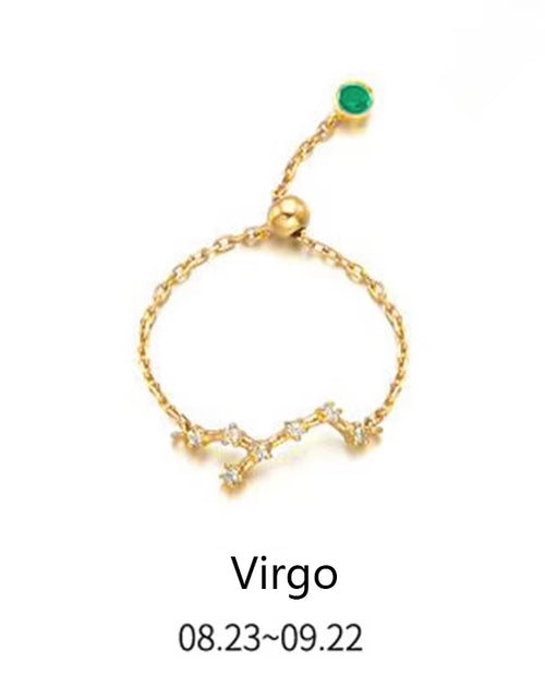 Load image into Gallery viewer, 925 Sterling Silver Unique 12 Constellation Chain Link Adjustable Rings for Women Couple Zodiac Jewelry Celestial Gift
