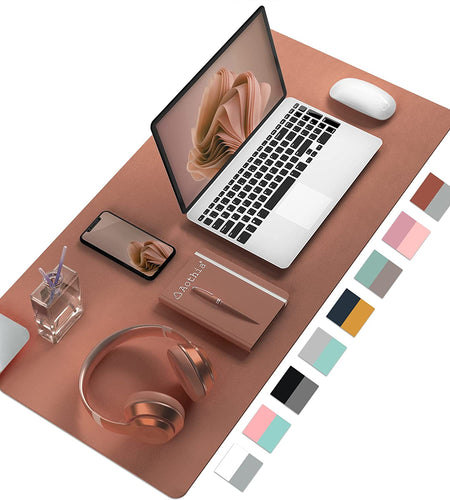Desk Mat Large Protector Pad - Multifunctional Dual-Sided Office Desk Pad,Smooth Surface Soft Mouse Pad, Waterproof Desk Mat for Desktop, Pu Leather Desk Cover for Office/Home(Brown, 23.6" X 13.7")