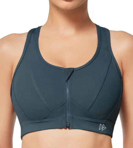Zip Front Sports Bra - High Impact Sports Bras for Women plus Size Workout Fitness Running