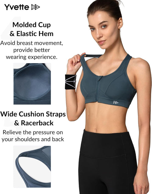 Load image into Gallery viewer, Zip Front Sports Bra - High Impact Sports Bras for Women plus Size Workout Fitness Running
