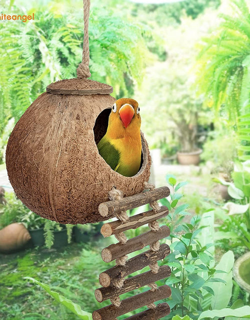 Load image into Gallery viewer, 100% Natural Coconut Hideaway with Ladder, Bird and Small Animal Toy

