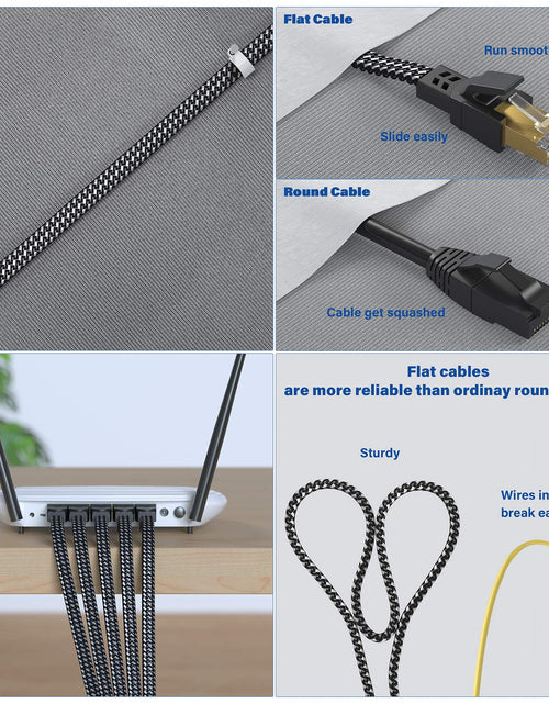 Load image into Gallery viewer, Cat 8 Ethernet Cable 15 Ft, 26AWG Nylon Braided High Speed Heavy Duty Cat8 Network LAN Patch Cord, 40Gbps 2000Mhz SFTP RJ45 Flat Cable Shielded in Wall, Indoor&amp;Outdoor for Modem/Router/Gaming/Pc
