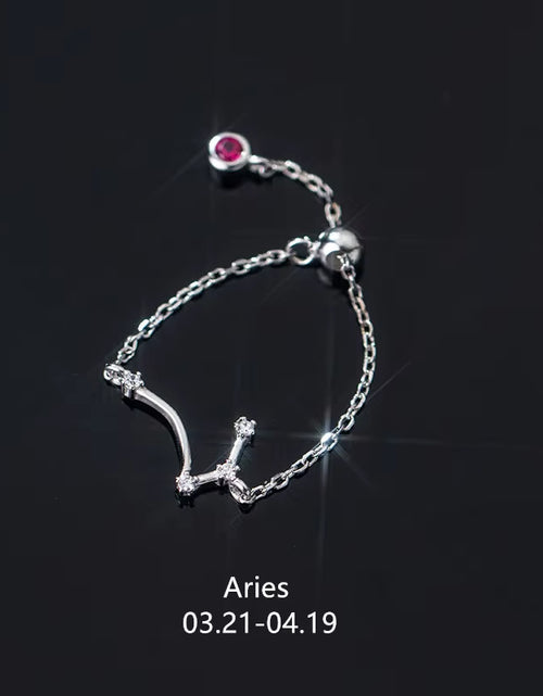 Load image into Gallery viewer, 925 Sterling Silver Unique 12 Constellation Chain Link Adjustable Rings for Women Couple Zodiac Jewelry Celestial Gift
