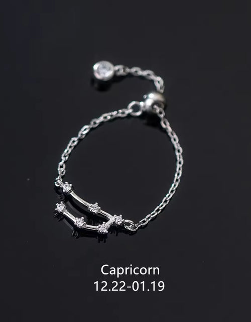 Load image into Gallery viewer, 925 Sterling Silver Unique 12 Constellation Chain Link Adjustable Rings for Women Couple Zodiac Jewelry Celestial Gift
