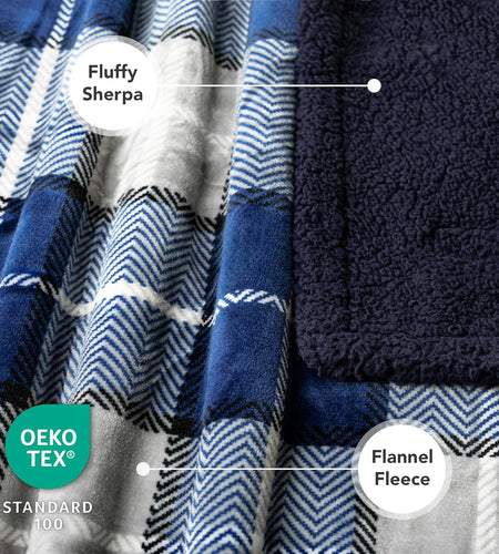 Dog Blanket for Medium Large Dogs, Pet Bed Blanket Cat Puppy Kitten, Fleece Furniture Couch Cover Protector Sofa Car, Soft Sherpa Dog Throw Plush Reversible Washable, 40X60 Plaid Navy Blue