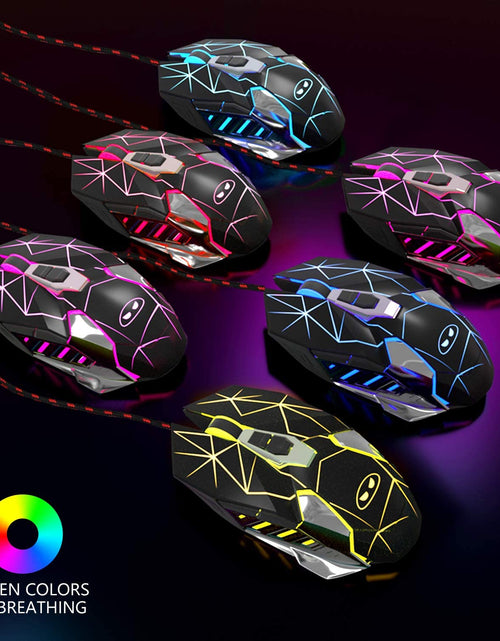 Load image into Gallery viewer, G10 Gaming Mouse Wired, 7 Colors Breathing LED Backlit Gaming Mouse, 6 Adjustable Speeds, Ergonomic Optical Computer Mouse with 7 Buttons for Windows PC Gamers
