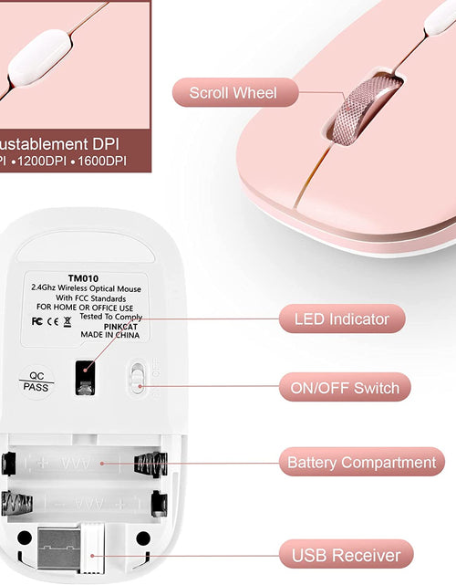 Load image into Gallery viewer, Wireless Flat Mouse, 2.4G Optical Mouse, Computer Mouse for Laptop, PC, Computer, Chromebook, Notebook, Especially Designed for Computer Bags (Pink)
