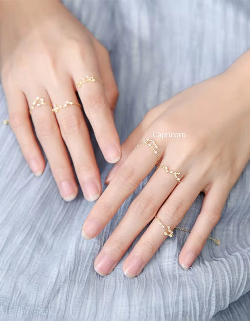 Load image into Gallery viewer, 925 Sterling Silver Unique 12 Constellation Chain Link Adjustable Rings for Women Couple Zodiac Jewelry Celestial Gift

