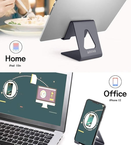 Cell Phone Stand Desk Phone Holder - Aluminum Mobile Phone Cradle Dock for Iphone 15 14 13 12 Pro 11 X Xs Max 8 7 6 6S plus SE 5 Samsung All Smart Phones, Dark Gray