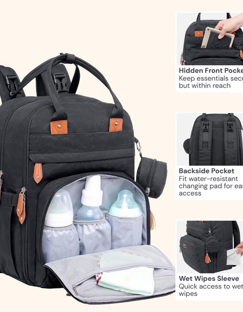 Load image into Gallery viewer, Diaper Bag Backpack - Tote - Multi Function Waterproof Diaper Bag, Travel Essentials Baby Bag with Changing Pad, Stroller Straps &amp; Pacifier Case - Unisex, Black
