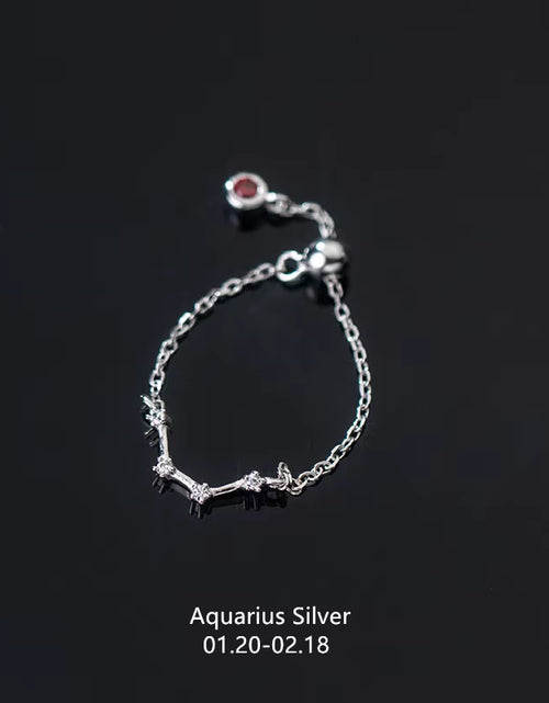 Load image into Gallery viewer, 925 Sterling Silver Unique 12 Constellation Chain Link Adjustable Rings for Women Couple Zodiac Jewelry Celestial Gift
