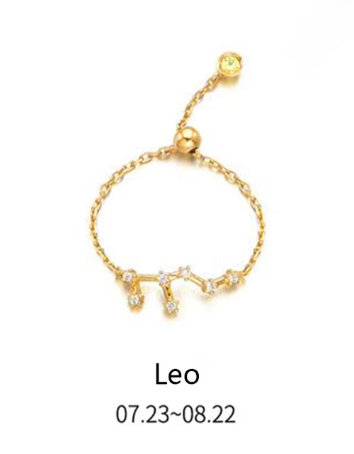 Load image into Gallery viewer, 925 Sterling Silver Unique 12 Constellation Chain Link Adjustable Rings for Women Couple Zodiac Jewelry Celestial Gift
