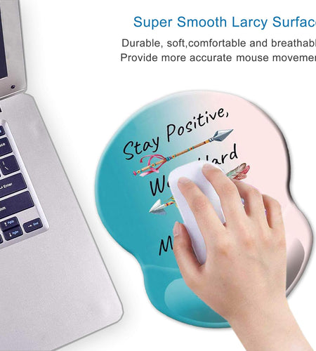 Ergonomic Mouse Pad with Gel Wrist Rest Support, Stay Positive Work Hard and Make It Happen Arrow Print Inspirational Quote Cute Mouse Pad, Pain Relief Wrist Rest Pad with Non-Slip PU Base
