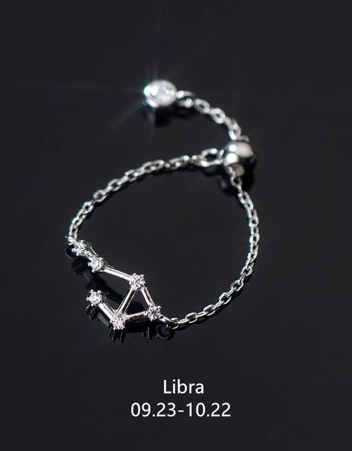 Load image into Gallery viewer, 925 Sterling Silver Unique 12 Constellation Chain Link Adjustable Rings for Women Couple Zodiac Jewelry Celestial Gift
