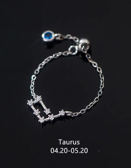 Load image into Gallery viewer, 925 Sterling Silver Unique 12 Constellation Chain Link Adjustable Rings for Women Couple Zodiac Jewelry Celestial Gift
