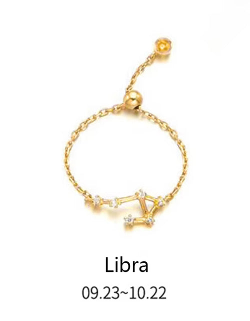 Load image into Gallery viewer, 925 Sterling Silver Unique 12 Constellation Chain Link Adjustable Rings for Women Couple Zodiac Jewelry Celestial Gift
